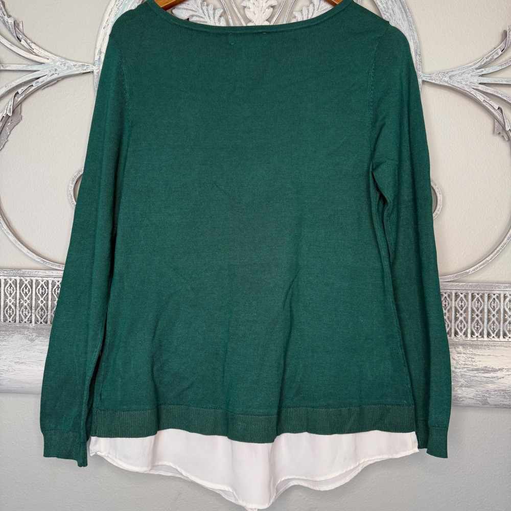 Charter Club Green Layered Look Sweater Rhinestone Embellished Womens Medium EUC - Picture 6 of 9